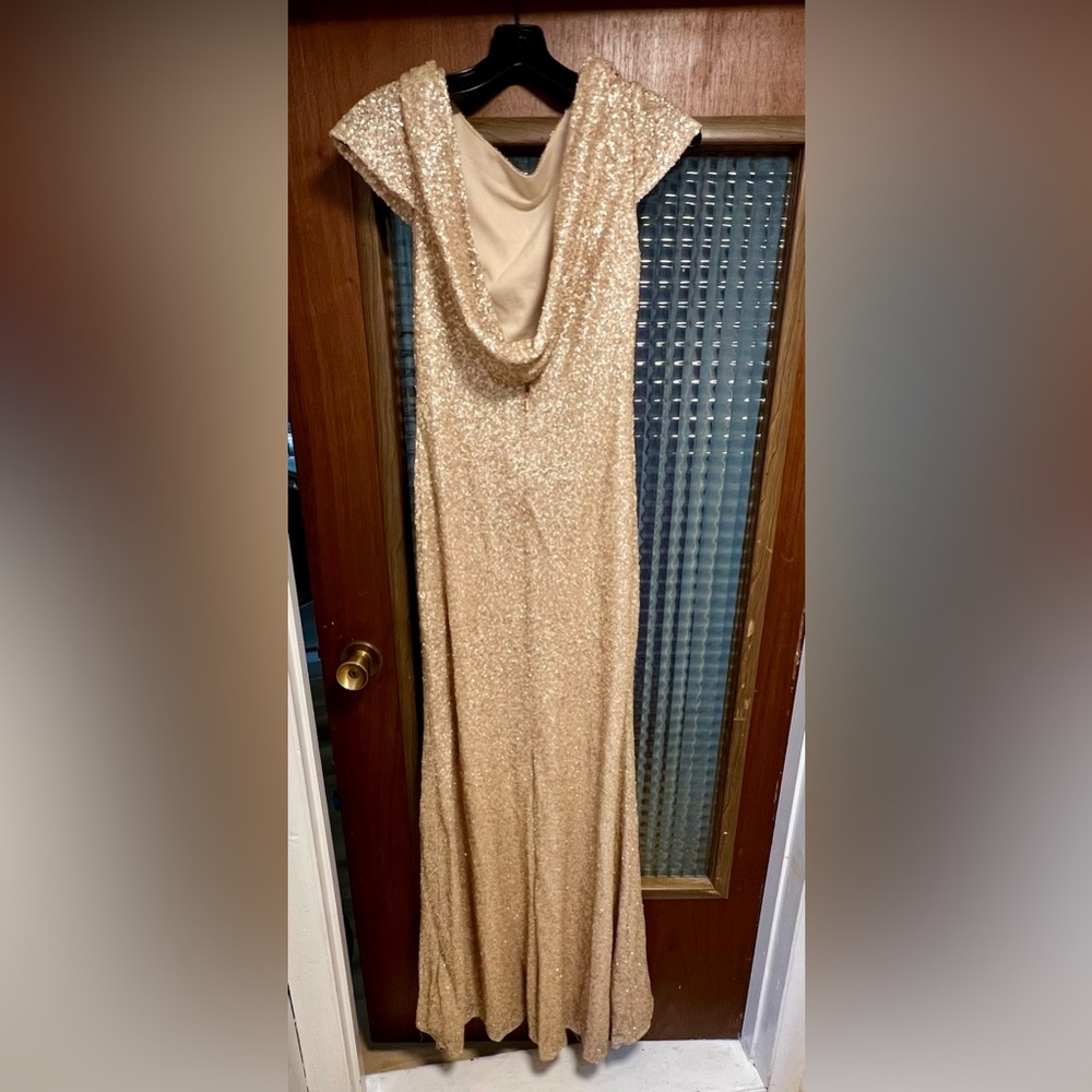 Sorella Vita Shimmering Sequin Rose Gold Cowl Back Dress - Picture 3 of 6